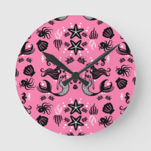Reloj Redondo Mediano Niños Sirena Rosa