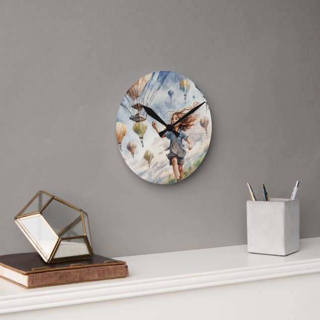 Reloj Redondo Mediano niños volando cometas (Oficina)