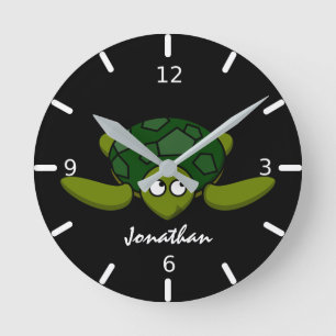 Reloj Redondo Mediano Niños y niñas de tortuga marina personalizada