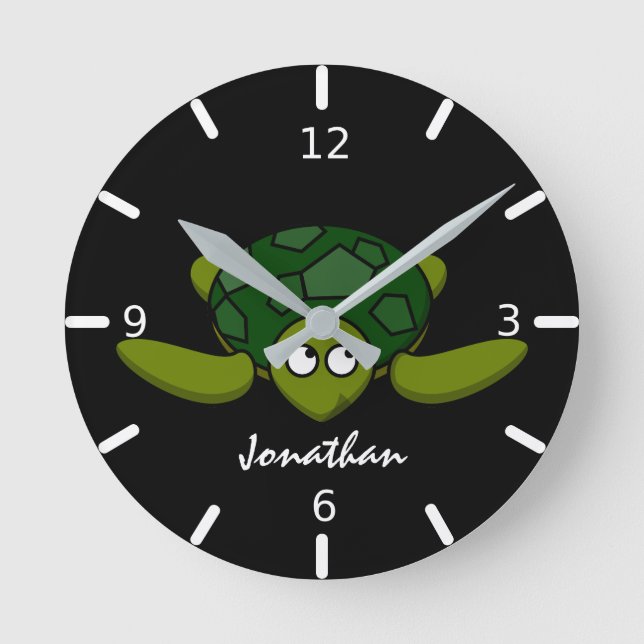 Reloj Redondo Mediano Niños y niñas de tortuga marina personalizada (Anverso)