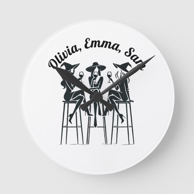 Reloj Redondo Mediano Noche de vino de brujas personalizadas, modernas y (Anverso)