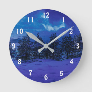 Reloj Redondo Mediano Noche estrellada con luna llena en el bosque