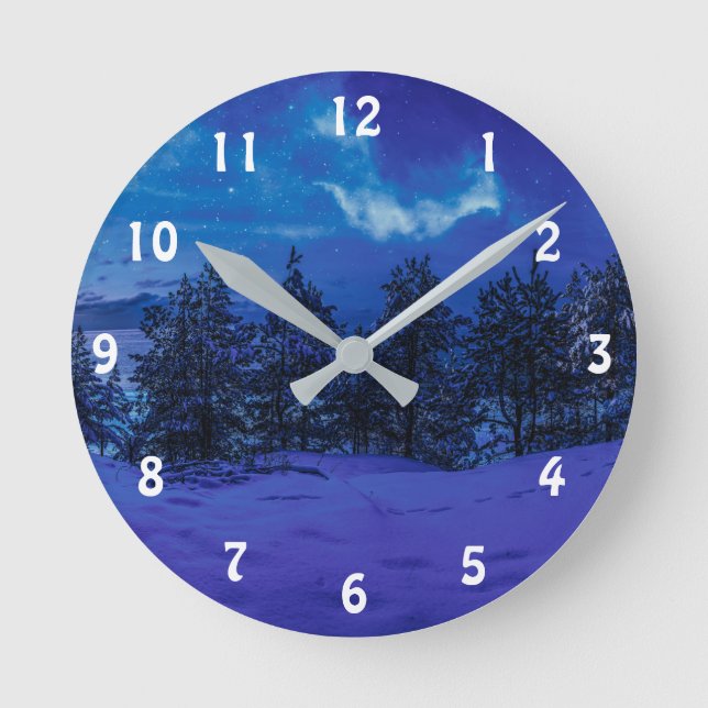 Reloj Redondo Mediano Noche estrellada con luna llena en el bosque (Anverso)