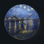 Reloj Redondo Mediano Noche estrellada de Van Gogh sobre Rhone<br><div class="desc">Paisaje de Vincent van Gogh y serie de pintura del paisaje marino - noche azul estrellada sobre el Rhone</div>