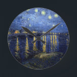 Reloj Redondo Mediano Noche estrellada de Van Gogh sobre Rhone<br><div class="desc">Paisaje de Vincent van Gogh y serie de pintura del paisaje marino - noche azul estrellada sobre el Rhone</div>