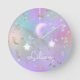 Reloj Redondo Mediano Noche Pastel cielo brillantes estrellas de la luna