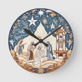 Reloj Redondo Mediano Noche Santa - Escena Natividad