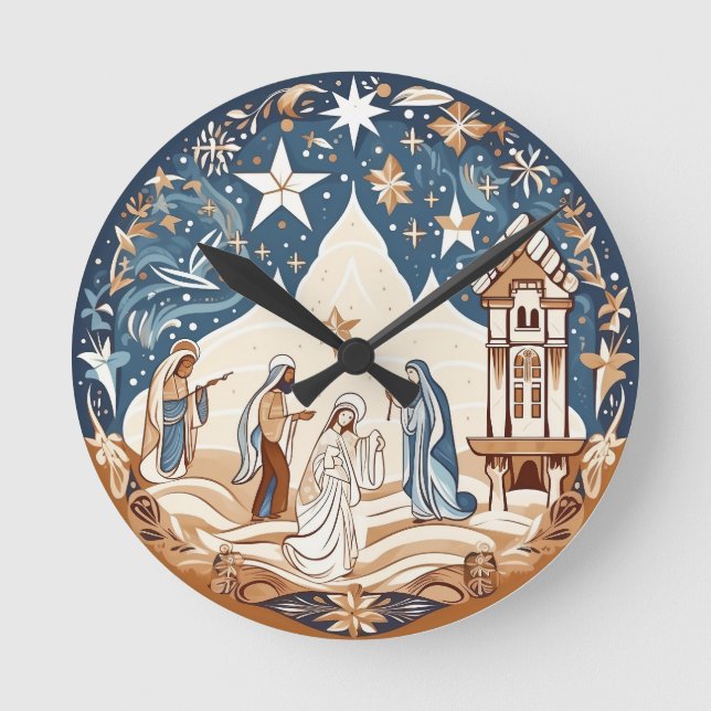 Reloj Redondo Mediano Noche Santa - Escena Natividad (Anverso)