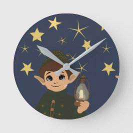 Reloj Redondo Mediano Noël Adorable Elfe et Nuit Étoilée