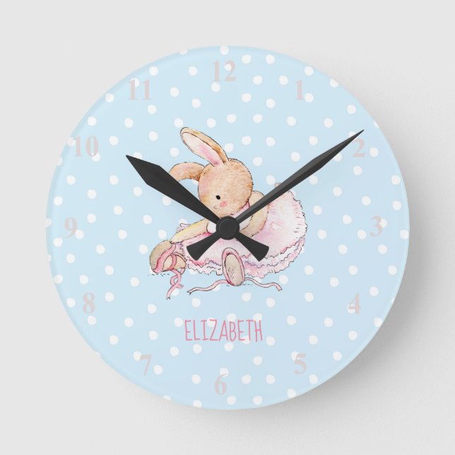 Reloj Redondo Mediano Nombran a Bonito Cute Girly Ballerina Rabbit Chica (Anverso)