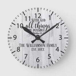 Reloj Redondo Mediano Nombre de familia de escrituras de madera rústica