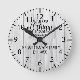 Reloj Redondo Mediano Nombre de familia de escrituras de madera rústica