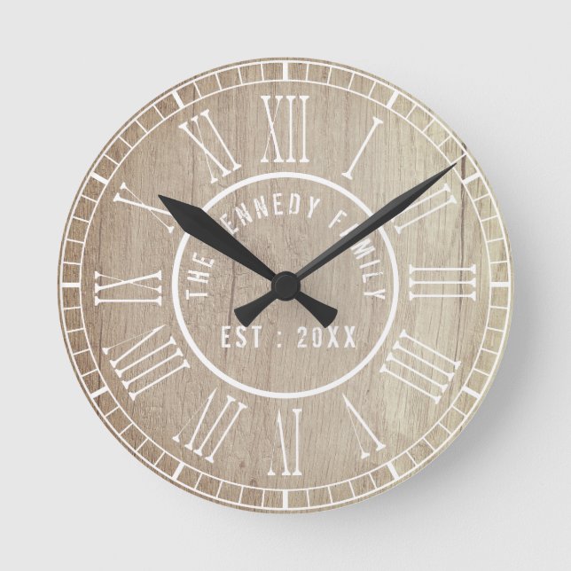 Reloj Redondo Mediano Nombre de familia de números romanos blancos de ma (Anverso)