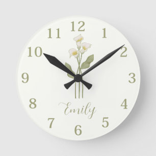 Reloj Redondo Mediano Nombre de flor silvestre personalizado