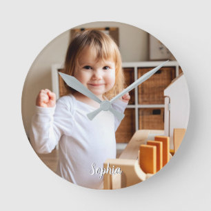 Reloj Redondo Mediano Nombre de foto y guión de su hijo