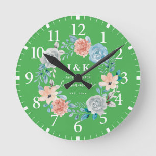 Reloj Redondo Mediano Nombre de la familia Personalizado de Iniciales de