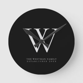 Reloj Redondo Mediano Nombre de monograma familiar negro