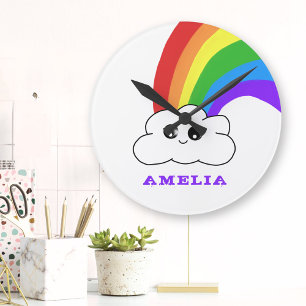 Reloj Redondo Mediano Nombre de niño pequeño arcoiris de la nube kawaii