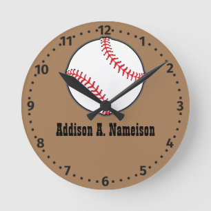 Reloj Redondo Mediano Nombre del béisbol Sport Room Boy Brown