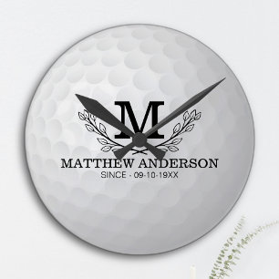 Reloj Redondo Mediano Nombre del patrón de bola de golf personalizado a