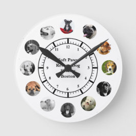 Reloj Redondo Mediano Nombre del refugio de rescate del perro 12 Collage
