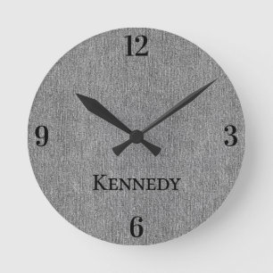 Reloj Redondo Mediano Nombre    Home Office Classic Gris Estampado Denim