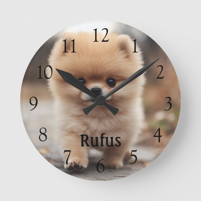 Reloj Redondo Mediano Nombre Mascota personalizado Foto Grandes números  (Anverso)