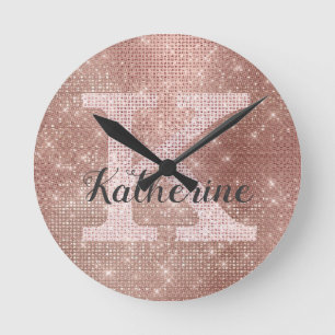 Reloj Redondo Mediano Nombre Monograma de Esparkle Glam Rosa Girona Purp