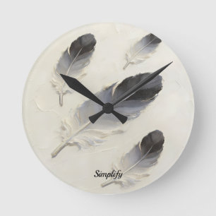 Reloj Redondo Mediano Nombre personalizado 3D negro grisáceo pluma moder