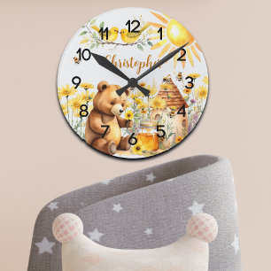 Reloj Redondo Mediano Nombre personalizado Abejas Abejas Teddy Oso Nurse