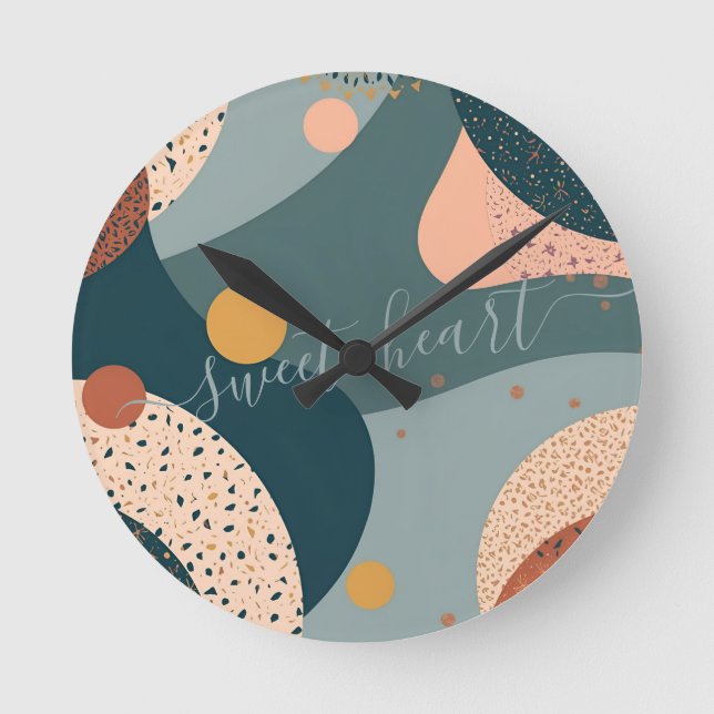 Reloj Redondo Mediano Nombre personalizado de Boho (Anverso)