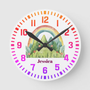 Reloj Redondo Mediano Nombre personalizado de Guay Arcoiris y Montañas