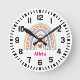 Reloj Redondo Mediano Nombre personalizado de Guay Boho Arcoiris y Coraz