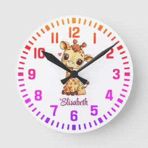 Reloj Redondo Mediano Nombre personalizado de Guay Pequeña Girafa