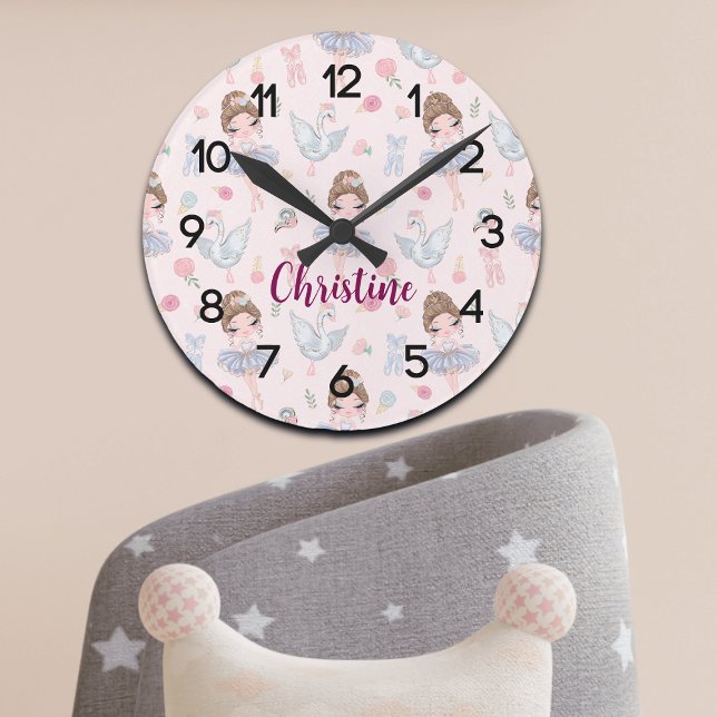 Reloj Redondo Mediano Nombre personalizado de mi dulce Ballerina Nursery (Subido por el creador)