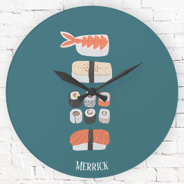 Reloj Redondo Mediano Nombre personalizado de sushi japonés