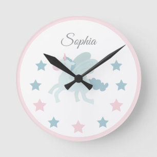 Reloj Redondo Mediano Nombre personalizado de unicornio rosa azul adorab