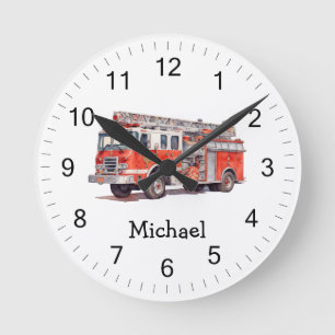 Reloj Redondo Mediano Nombre personalizado del Camión Rojo Moderno