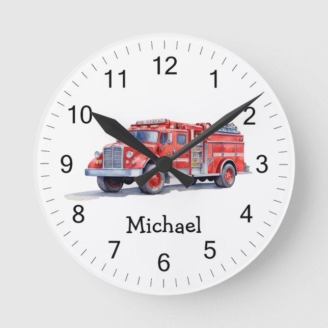 Reloj Redondo Mediano Nombre personalizado del Camión Rojo Moderno (Anverso)