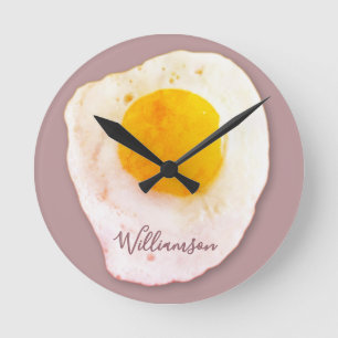 Reloj Redondo Mediano Nombre Personalizado Divertido Huevo Frito Comida
