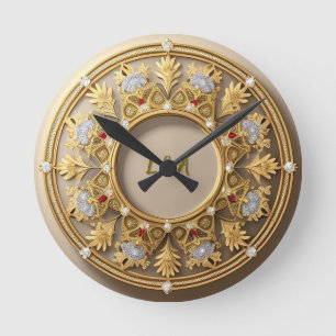 Reloj Redondo Mediano Nombre Personalizado Dorado Ornamental Elegante Es