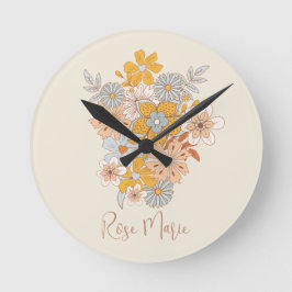 Reloj Redondo Mediano Nombre personalizado Floral Boho Nursery