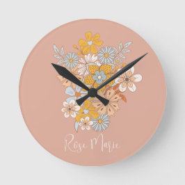 Reloj Redondo Mediano Nombre personalizado Floral Boho Nursery