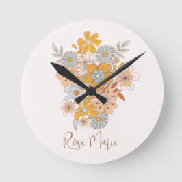 Reloj Redondo Mediano Nombre personalizado Floral Boho Nursery