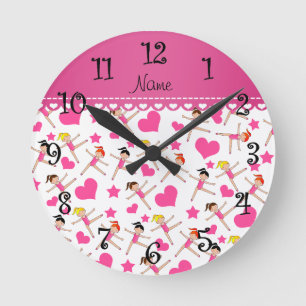 Reloj Redondo Mediano Nombre personalizado gimnasia chica blanco estrell