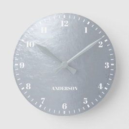 Reloj Redondo Mediano Nombre personalizado gris metálico plateado falso 