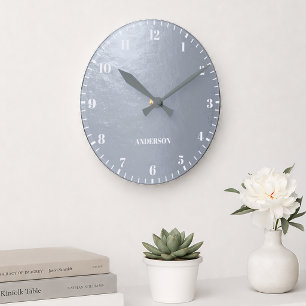 Reloj Redondo Mediano Nombre personalizado gris metálico plateado falso 