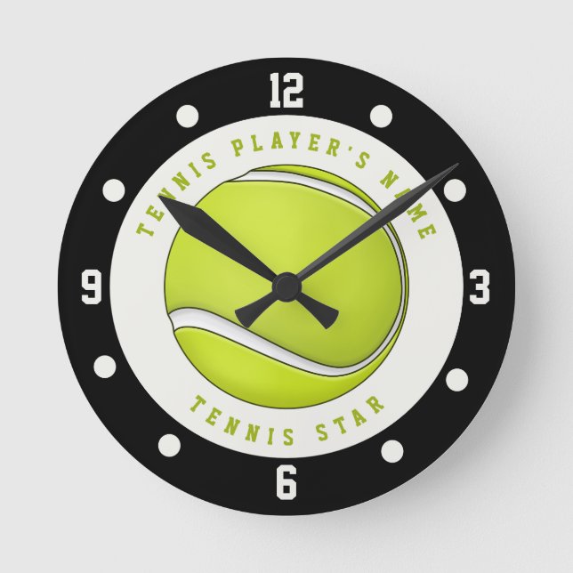 Reloj Redondo Mediano Nombre personalizado Jugador de Tenis Ball Round C (Anverso)