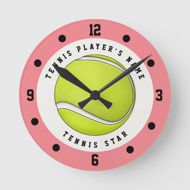 Reloj Redondo Mediano Nombre personalizado Jugador de tenis Pelota Chica (Anverso)