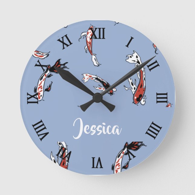 Reloj Redondo Mediano Nombre personalizado koi fish blue (Anverso)